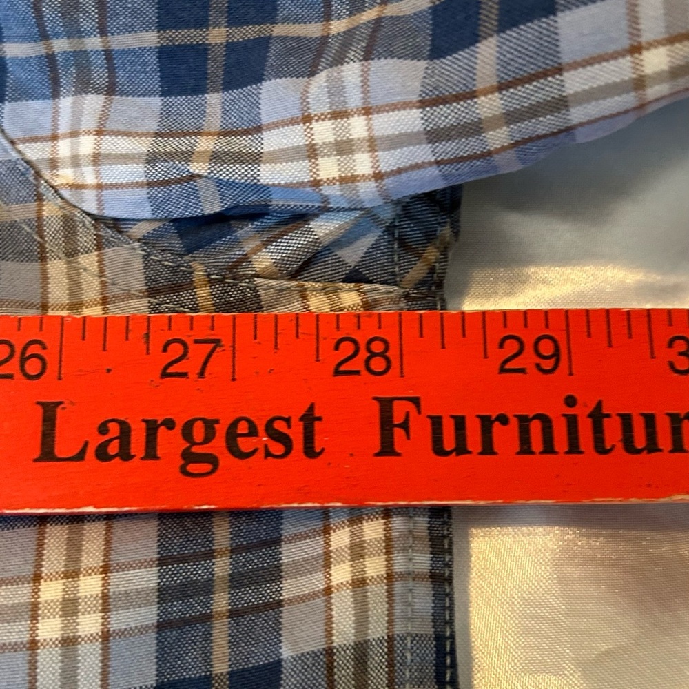 Mens Carhartt Shirt 2XL Button Down Blue Plaid LS 100% Cotton Leather Pocket Tag - Picture 5 of 6
